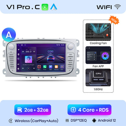 Radio Junsun con CarPlay inalámbrico y Android para Ford Focus S-Max, Mondeo, Galaxy C-Max, Kuga, RDS, 4G, WiFi, GPS, 2 DIN, Bluetooth