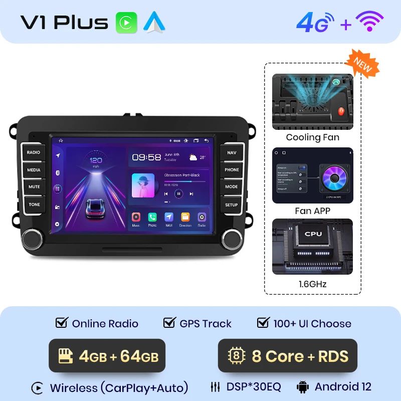 Radio de coche Junsun Android 13 con Carplay inalámbrico para Volkswagen Golf 5, 6, Polo, Passat B6, B7, Seat Skoda, Jetta, multimedia universal 