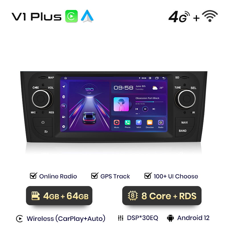 Junsun AI voice 4G LTE wireless CarPlay Android Auto Radio For Fiat Grande Punto 2005-2012 Car Intelligent Systems Multimedia player Stereo RDS BT 2 din autoradio GPS Navi screen