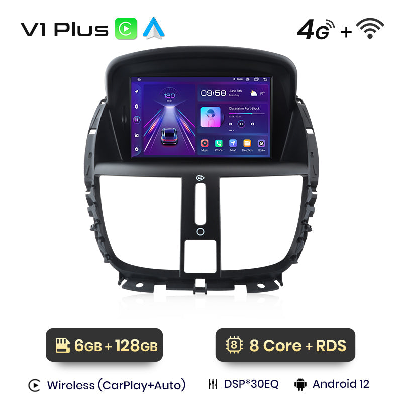 Radio Junsun AI Voice 2 DIN Android para Peugeot 207 207CC 2006-2015 con Carplay 4G, GPS, multimedia, 2 DIN