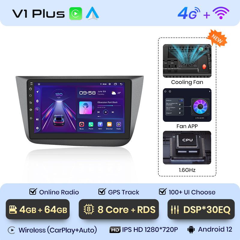 Junsun V1 AI Voice - Radio inalámbrica CarPlay Android Auto para Seat Altea 2004-2015 Toledo 3 4G, GPS, 2DIN, multimedia para coche
