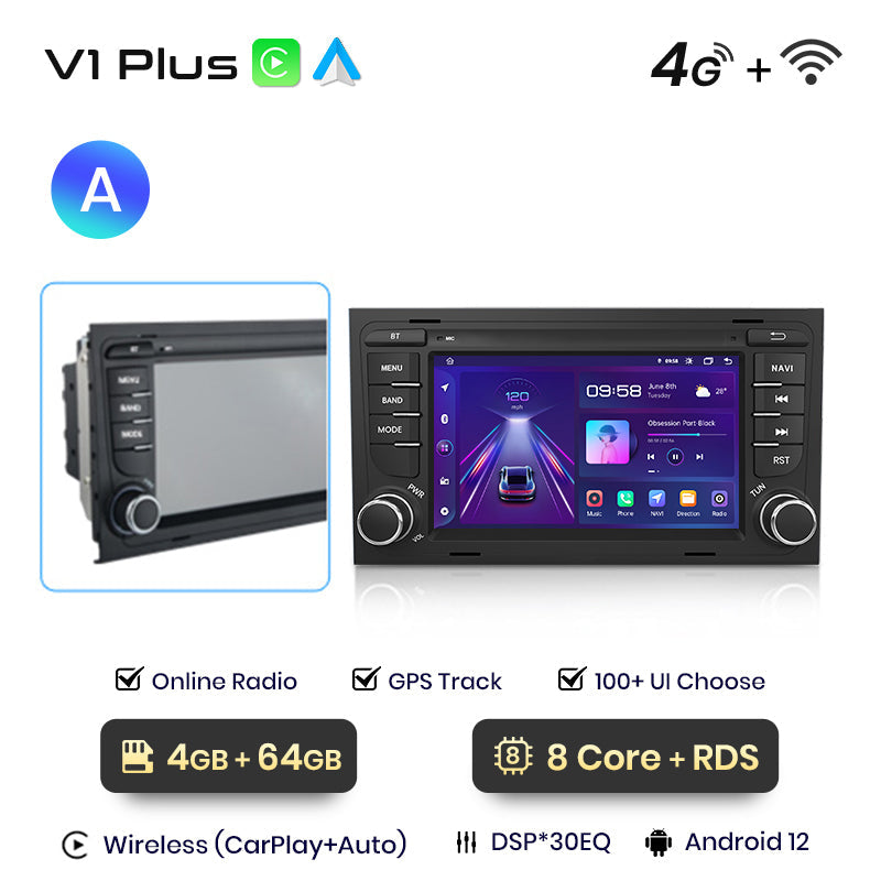 Junsun AI voice 4G LTE wireless CarPlay Android Auto Radio For  Audi A4 B9 B8 B7 B6 S4 RS4 SEAT Exeo Car Intelligent Systems Multimedia player Stereo RDS BT 2 din autoradio GPS Navi screen