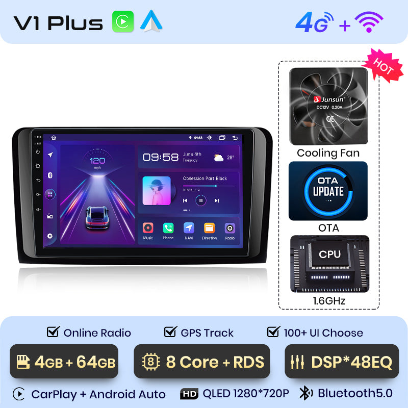 Radio Junsun AI Voice 2 DIN Android para Mercedes Benz Clase M W164 Clase GL X164 ML GLCarplay 4G, GPS, multimedia, 2 DIN