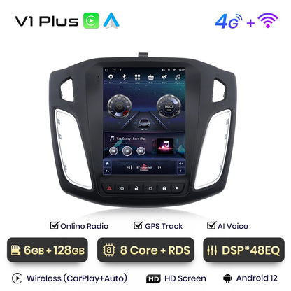 Junsun For Tesla Style Android Auto 4G Wireless Carplay DSP Car Radio Multimedia Player For Ford Focus MK 3 2012-2017 no 2din