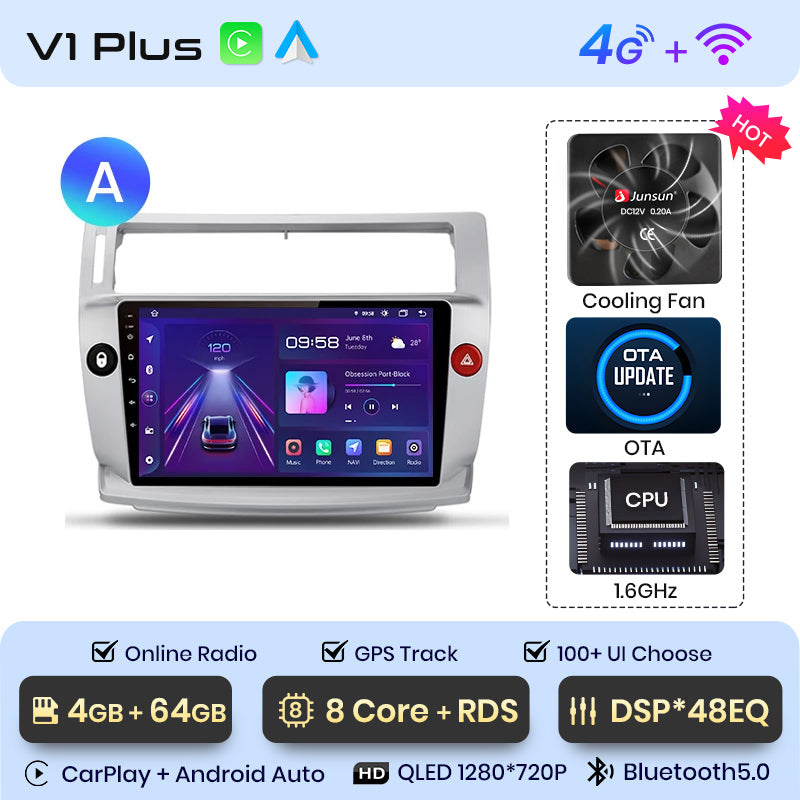 Junsun AI Voice 2 din Android Auto Radio For Citroen C4 C-Triomphe C-Quatre 2004 - 2009 Carplay 4G Car Multimedia GPS 2din autoradio