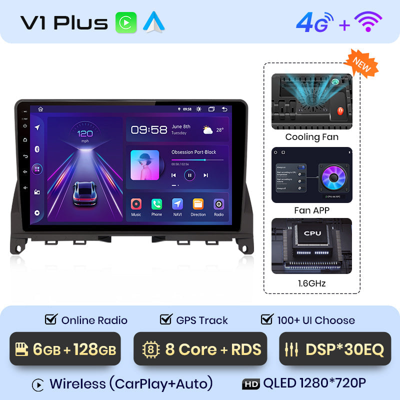 Radio Junsun AI Voice 2 DIN Android para Mercedes Benz Clase C 3 W204 S204 2006-2011 con Carplay 4G, GPS y multimedia para coche.