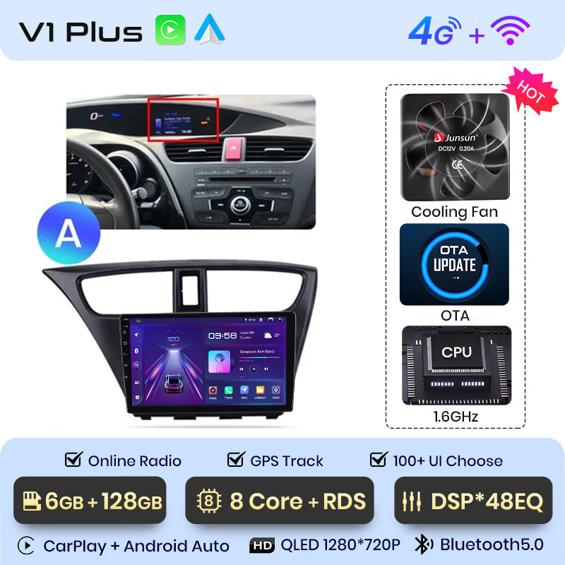 Radio Junsun AI Voice 2 DIN Android Auto para Honda Civic 9 FK FB 2012-2017 con Carplay 4G, GPS, multimedia, 2 DIN