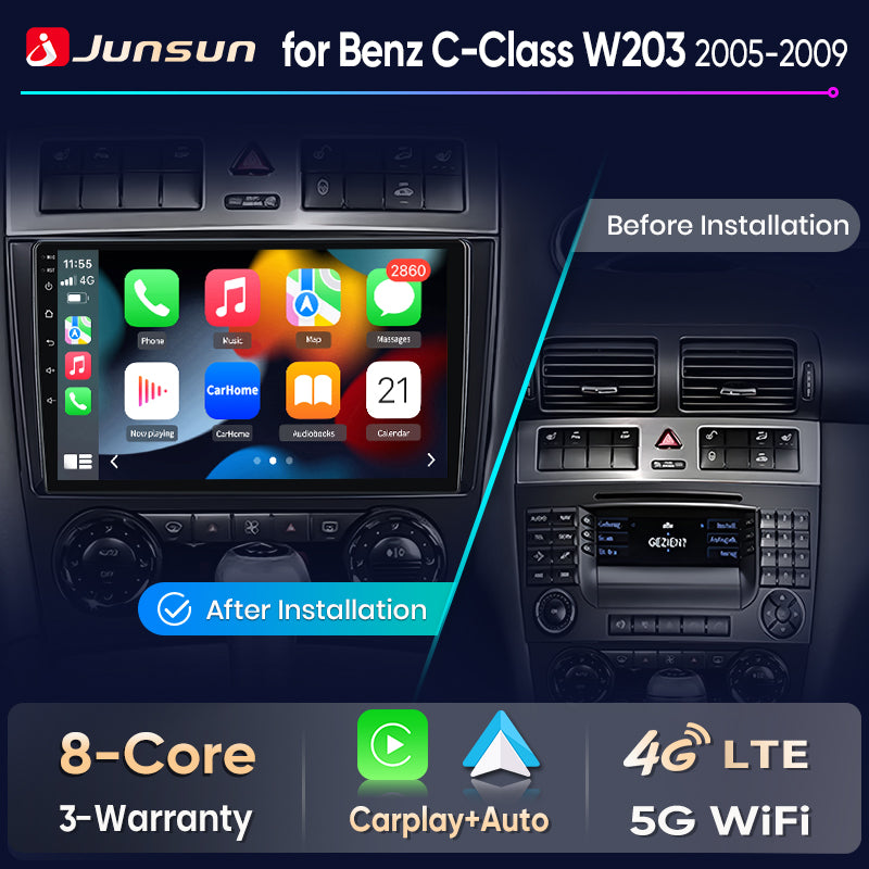 Junsun Wireless CarPlay Car Radio For Benz C-Class W203 2005 2006 2007-2009 Android Multimedia