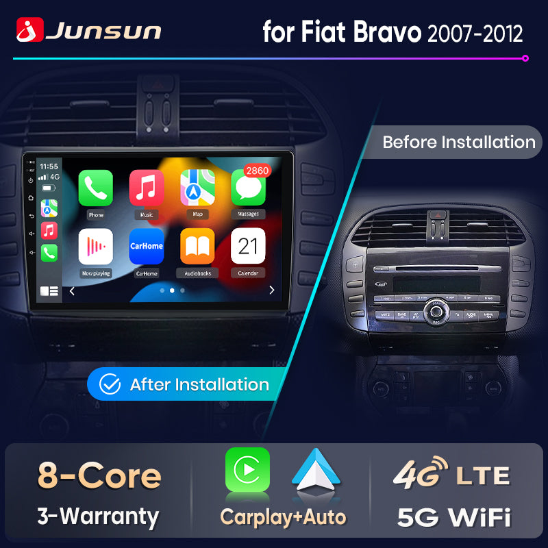 Junsun Wireless CarPlay Car Radio For Fiat Bravo 2007 2008 2009 2010-2012 Android Multimedia