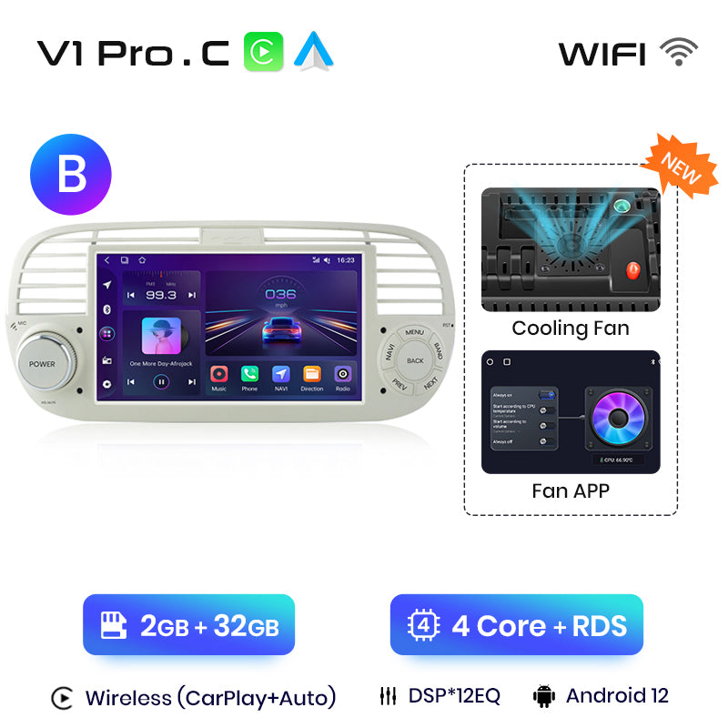 Junsun AI voice 4G LTE wireless CarPlay Android Auto Radio For FIAT 500 Abarth 2007-2015 Car Intelligent Systems Multimedia player Stereo RDS BT 2 din autoradio GPS Navi screen