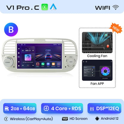 Junsun AI voice 4G LTE wireless CarPlay Android Auto Radio For FIAT 500 Abarth 2007-2015 Car Intelligent Systems Multimedia player Stereo RDS BT 2 din autoradio GPS Navi screen