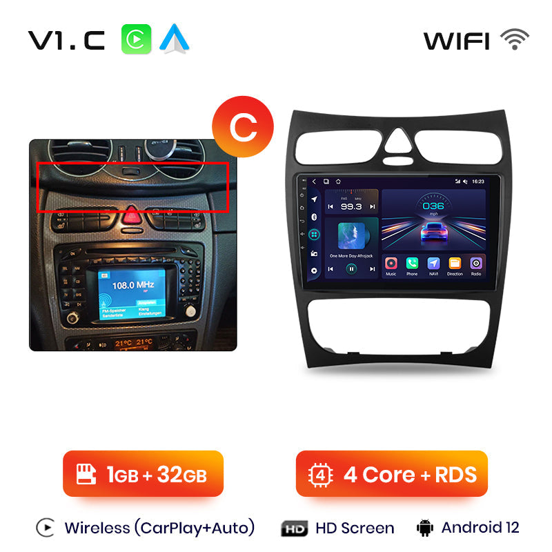 Radio Junsun AI Voice 2 DIN Android para Mercedes Benz Clase C CLK W203 W209 S203 A209 2000-2005 con Carplay 4G, GPS, multimedia, 2 DIN