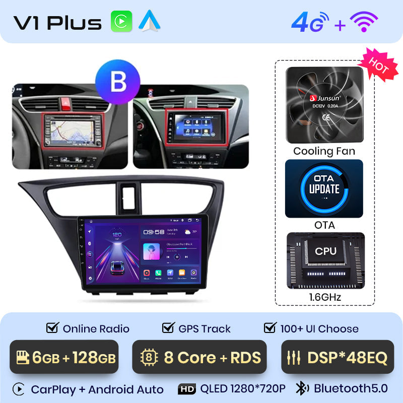 Radio Junsun AI Voice 2 DIN Android Auto para Honda Civic 9 FK FB 2012-2017 con Carplay 4G, GPS, multimedia, 2 DIN
