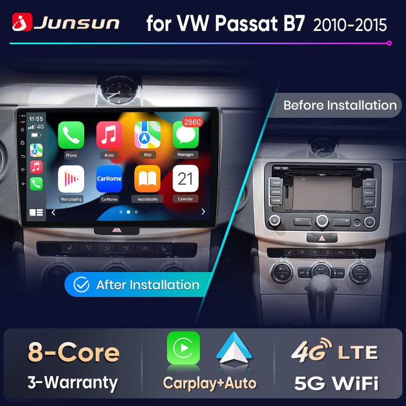 Junsun Wireless CarPlay Car Radio For Volkswagen VW Passt B7 B6 CC 2010-2015 Android Multimedia