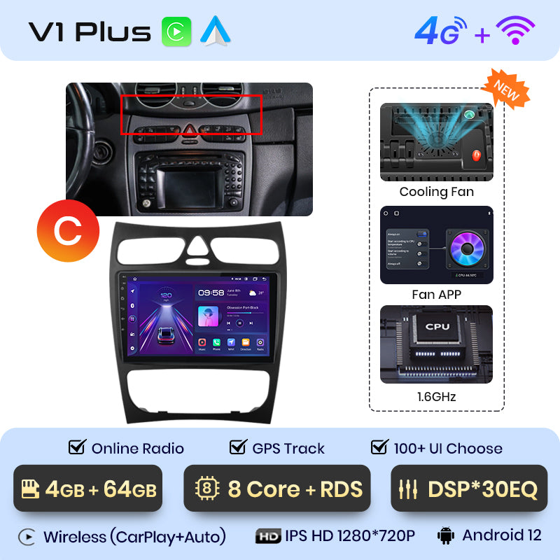 Radio Junsun AI Voice 2 DIN Android para Mercedes Benz Clase C CLK W203 W209 S203 A209 2000-2005 con Carplay 4G, GPS, multimedia, 2 DIN
