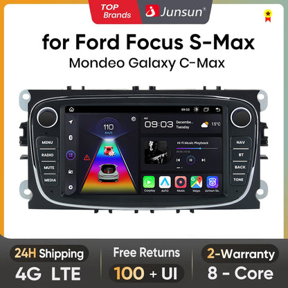 Radio Junsun con CarPlay inalámbrico y Android para Ford Focus S-Max, Mondeo, Galaxy C-Max, Kuga, RDS, 4G, WiFi, GPS, 2 DIN, Bluetooth