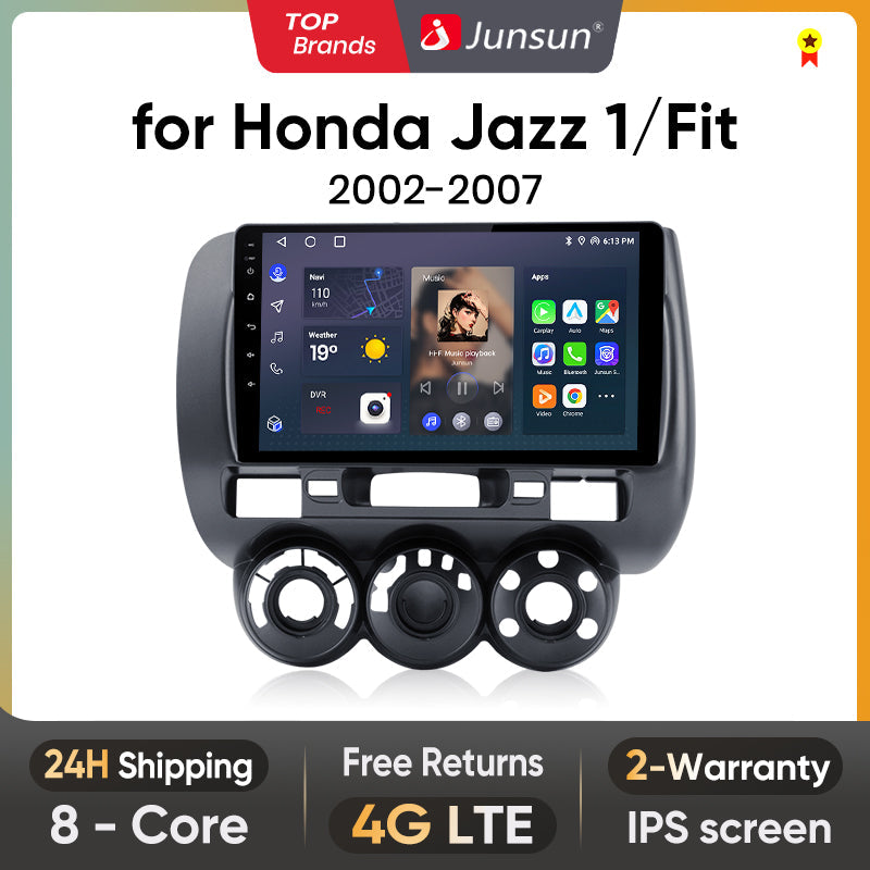 Junsun AI voice 4G LTE wireless CarPlay Android Auto Radio For Honda Fit Jazz City 2002 2003 2004-2007 Car Intelligent Systems Multimedia player Stereo RDS BT 2 din autoradio GPS Navi screen