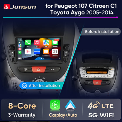 Junsun Wireless CarPlay Car Radio for Peugeot 107 Toyota Aygo Citroen C1 2005-2014 Android Multimedia