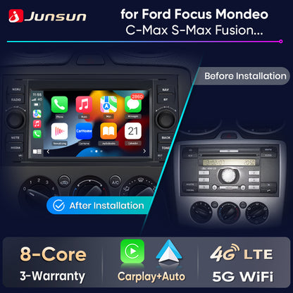 Junsun Wireless CarPlay Car Radio for Ford Focus Mondeo Fiesta Transit Kuga C-Max S-Max Galaxy Android Multimedia