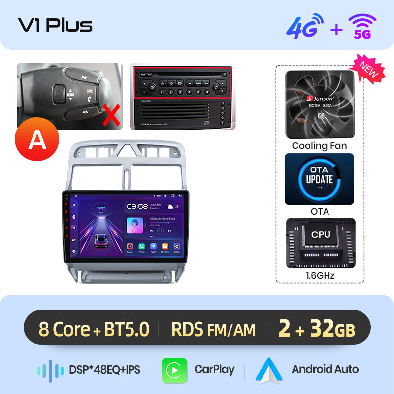 Junsun AI voice 4G LTE wireless CarPlay Android Auto Radio For Peugeot 307 307CC 307SW 2002 - 2013 Car Intelligent Systems Multimedia player Stereo RDS BT 2 din autoradio GPS Navi screen
