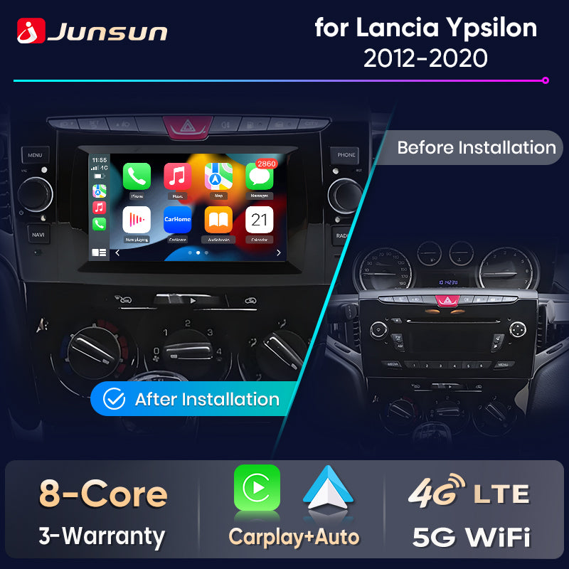 Junsun Wireless CarPlay Car Radio for Lancia Ypsilon 2012 2013 2014-2020 Android Multimedia
