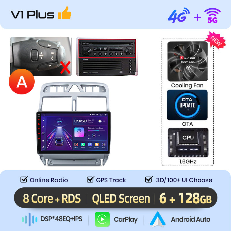 Junsun AI voice 4G LTE wireless CarPlay Android Auto Radio For Peugeot 307 307CC 307SW 2002 - 2013 Car Intelligent Systems Multimedia player Stereo RDS BT 2 din autoradio GPS Navi screen