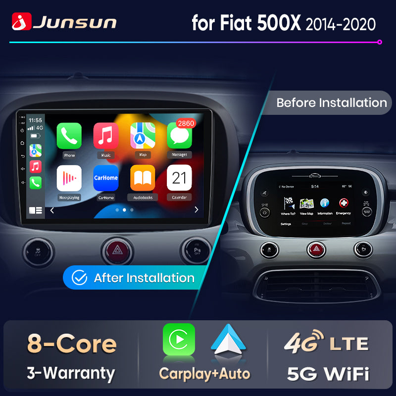 Junsun Android Auto Car Radio For Fiat 500X 2014 2015 2016 2017-2020 Multimedia Wireless CarPlay SWC GPS Navi RDS DSP FM