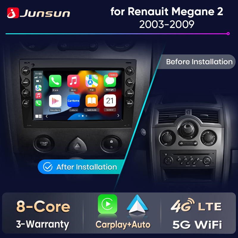 Junsun Wireless CarPlay Car Radio For Renault Megane 2 2003 2004 2005-2009 Android Multimedia