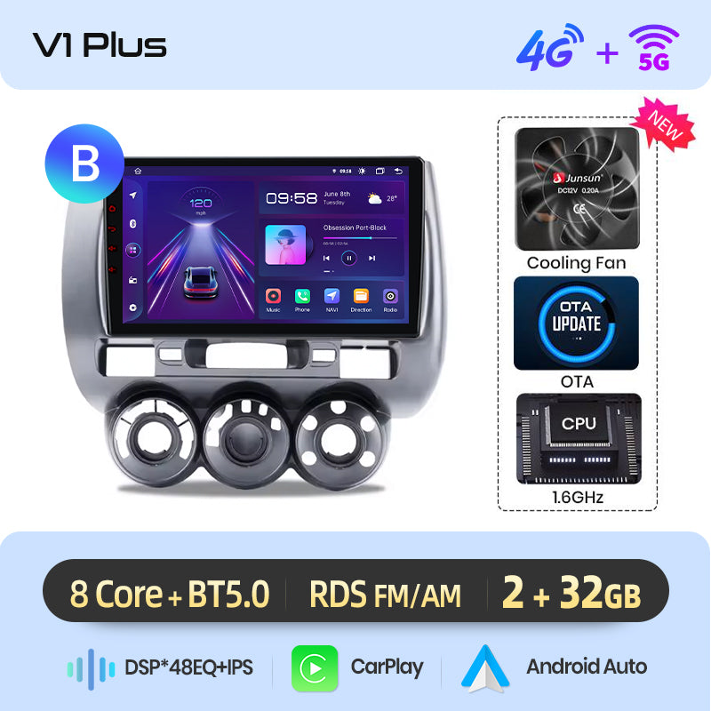 Junsun AI voice 4G LTE wireless CarPlay Android Auto Radio For Honda Fit Jazz City 2002 2003 2004-2007 Car Intelligent Systems Multimedia player Stereo RDS BT 2 din autoradio GPS Navi screen