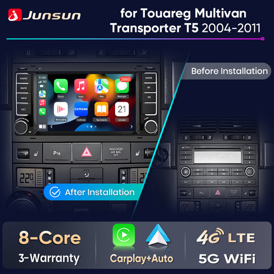 Junsun Wireless CarPlay Car Radio For Volkswagen VW Touareg Multivan T5 Transporte 2004-2009 Android Multimedia