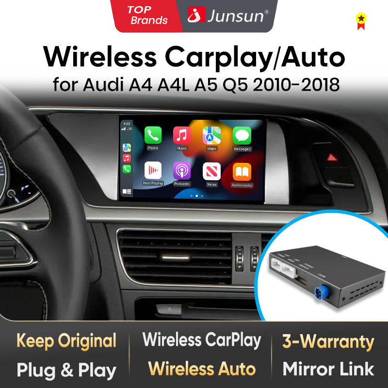 Junsun Wireless CarPlay Android Auto Interface Adapter For Audi A4 B8 A5 Q5 S5 2009-2015 with AirPlay Mirror Link Bluetooth
