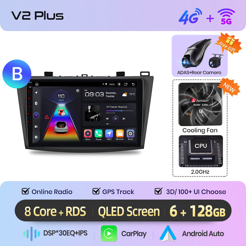 Junsun AI voice 4G LTE wireless CarPlay Android Auto Radio For Mazda 3 bk 2004 2005-2009 Car Intelligent Systems Multimedia player Stereo RDS BT 2 din autoradio GPS Navi screen