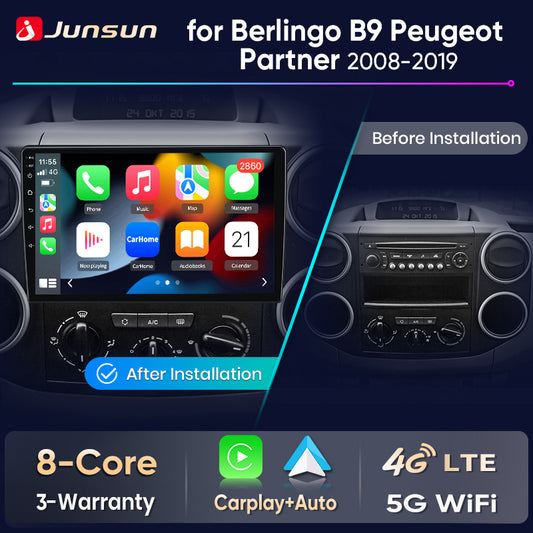 Junsun Wireless CarPlay Car Radio For Citroen Berlingo B9 Peugeot Partner 2008-2019 Android Multimedia