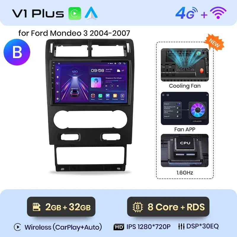 Junsun AI Voice Android Autoradio für Ford Mondeo 3 2000–2007, kabelloses Carplay, Auto-Multimedia, GPS, 2-Din-Autoradio 