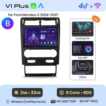 Junsun AI Voice Android Autoradio für Ford Mondeo 3 2000–2007, kabelloses Carplay, Auto-Multimedia, GPS, 2-Din-Autoradio 