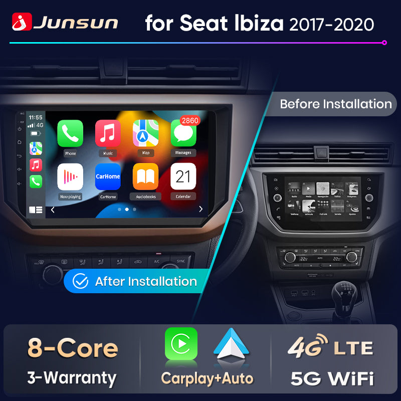 Junsun Wireless CarPlay Car Radio For Seat Ibiza 2017-2020 Android Multimedia