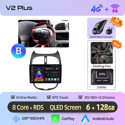 Junsun AI voice 4G LTE wireless CarPlay Android Auto Radio For Peugeot 206 206CC 206SW 2001-2008 Car Intelligent Systems Multimedia player Stereo RDS BT 2 din autoradio GPS Navi screen