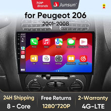 Cargar imagen en el visor de la galería, Junsun AI voice 4G LTE wireless CarPlay Android Auto Radio For Peugeot 206 206CC 206SW 2001-2008 Car Intelligent Systems Multimedia player Stereo RDS BT 2 din autoradio GPS Navi screen
