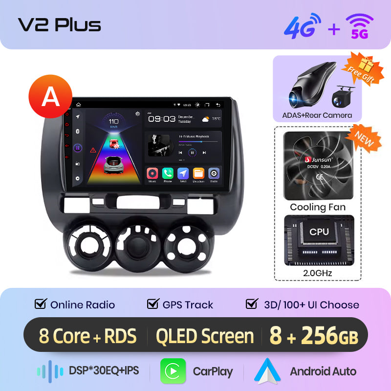 Junsun AI voice 4G LTE wireless CarPlay Android Auto Radio For Honda Fit Jazz City 2002 2003 2004-2007 Car Intelligent Systems Multimedia player Stereo RDS BT 2 din autoradio GPS Navi screen
