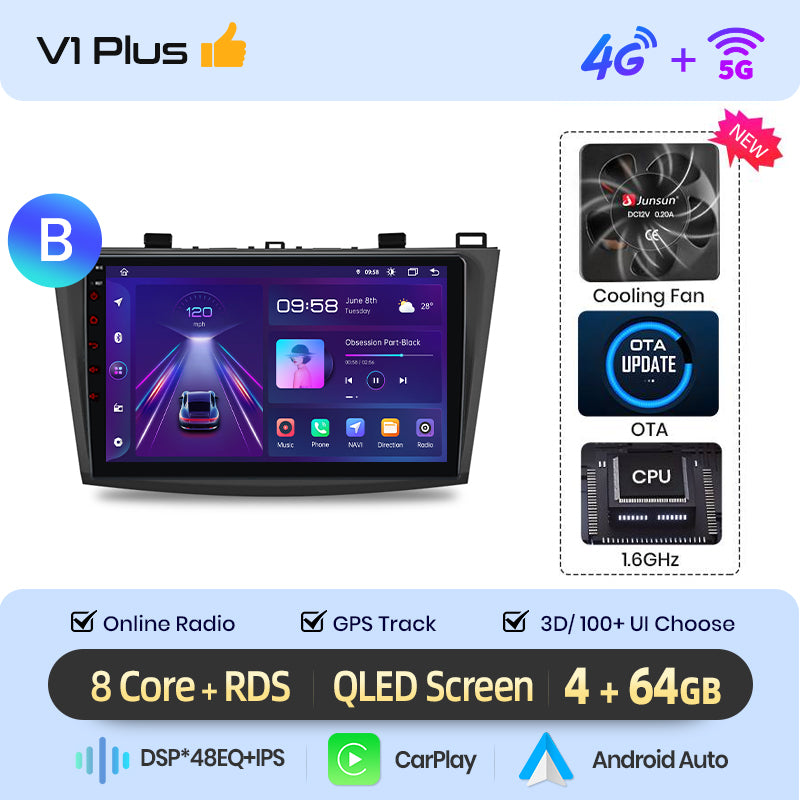 Junsun AI voice 4G LTE wireless CarPlay Android Auto Radio For Mazda 3 bk 2004 2005-2009 Car Intelligent Systems Multimedia player Stereo RDS BT 2 din autoradio GPS Navi screen