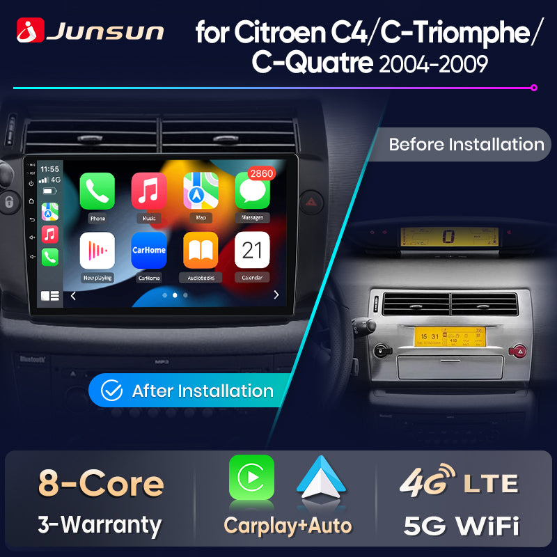 Junsun Wireless CarPlay Car Radio For Citroen C4 2004 2005 2006 2007 2008 2009 Android Multimedia