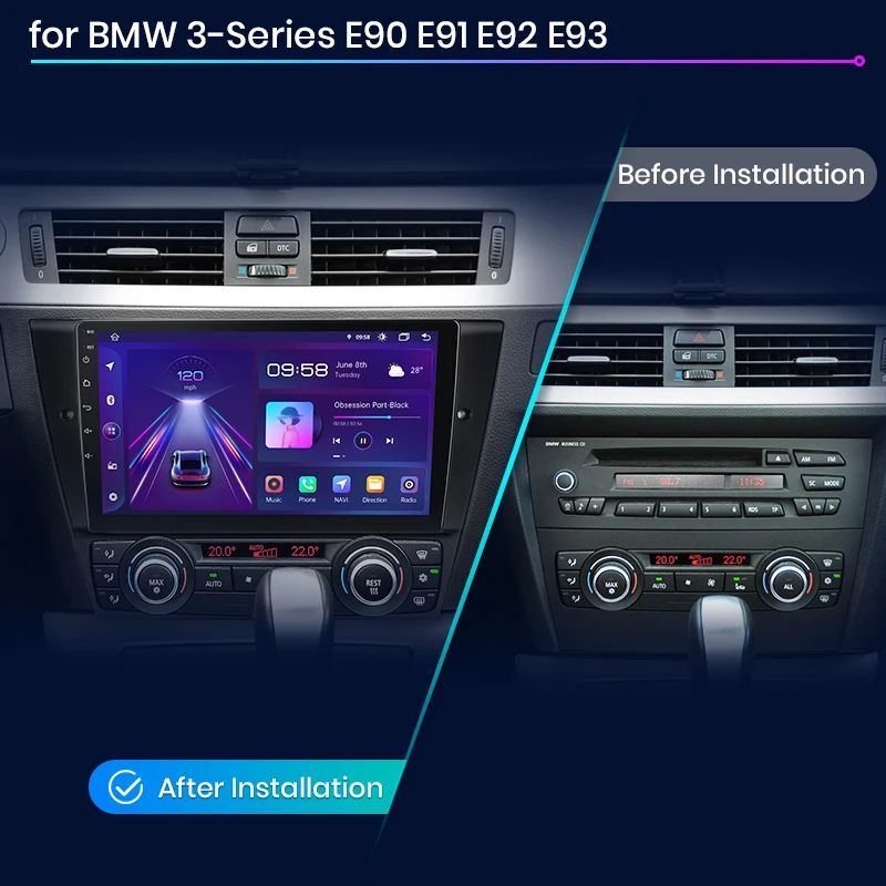 Junsun AI voice 4G LTE wireless CarPlay Android Auto Radio For BMW 3-Series E90 E91 E92 E93 Car Intelligent Systems Multimedia player Stereo RDS BT 2 din autoradio GPS Navi screen