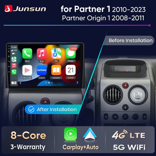 Junsun Wireless CarPlay Car Radio For Peugeot Partner 1 2010-2023 Partner Origin 1 2008-2011 Android Multimedia