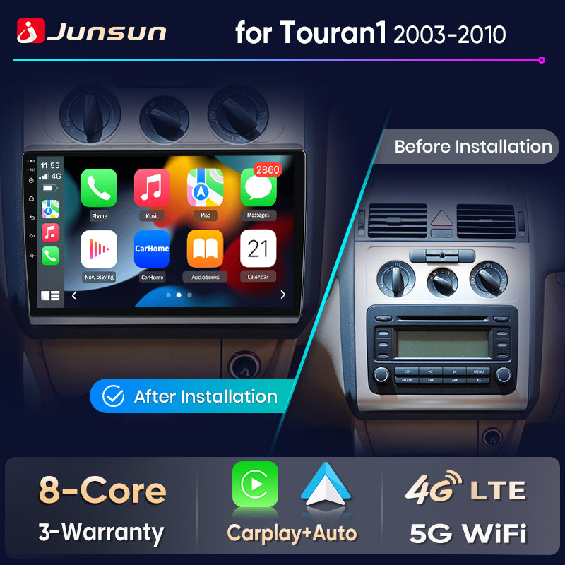 Junsun Wireless CarPlay Car Radio For Volkswagen Touran 1 2003 - 2010 Android Multimedia