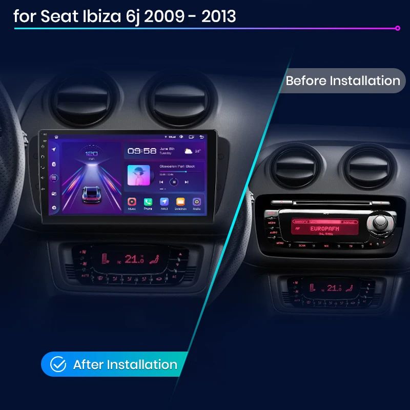 Junsun AI voice 4G LTE wireless CarPlay Android Auto Radio For Seat Ibiza 6J 2009 2010 2011 2012 2013 Car Intelligent Systems Multimedia player Stereo RDS BT 2 din autoradio GPS Navi screen