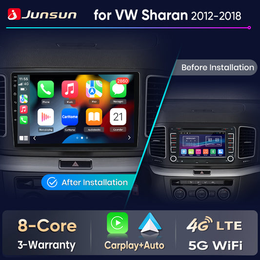 Junsun Wireless CarPlay Car Radio For Volkswagen VW Sharan SEAT Alhambra 7N 2012-2018 Android Multimedia