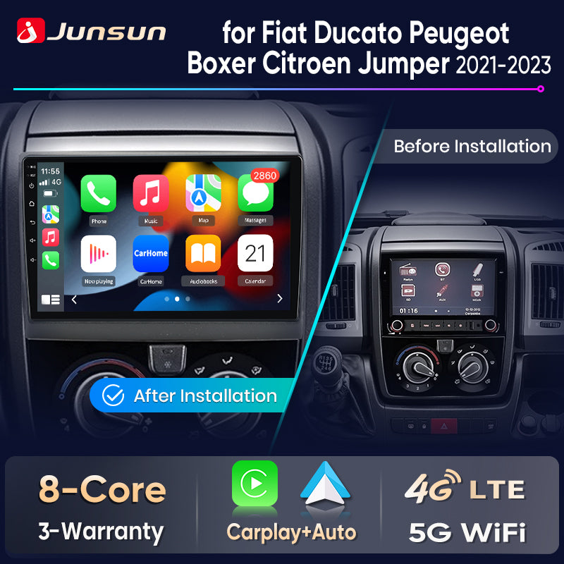 Junsun Wireless CarPlay Car Radio For for Fiat Ducato Peugeot Boxer Citroen Jumper 2021-2023 Android Multimedia