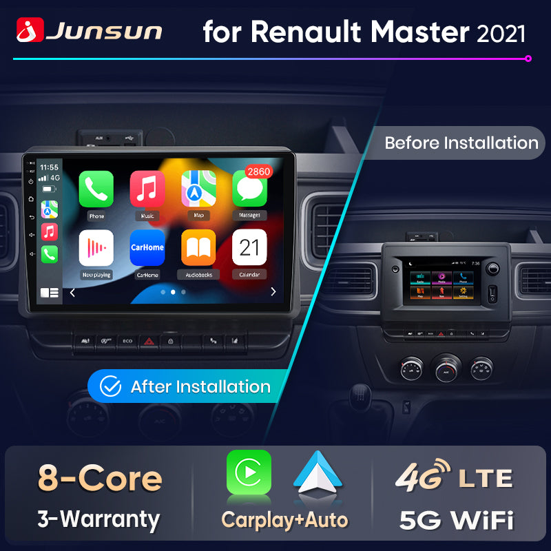 Junsun Wireless CarPlay Car Radio For Renault Master 2019 2020 2021 2022 Android Multimedia