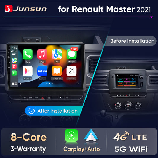 Junsun Wireless CarPlay Car Radio For Renault Master 2019 2020 2021 2022 Android Multimedia