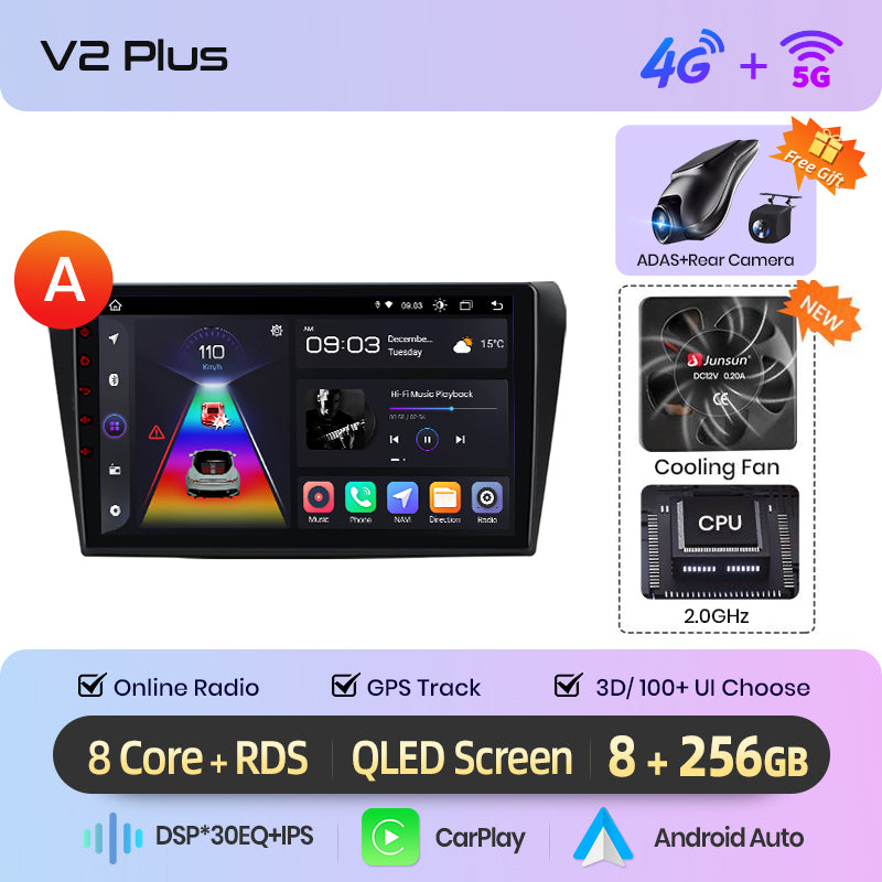 Junsun AI voice 4G LTE wireless CarPlay Android Auto Radio For Mazda 3 bk 2004 2005-2009 Car Intelligent Systems Multimedia player Stereo RDS BT 2 din autoradio GPS Navi screen